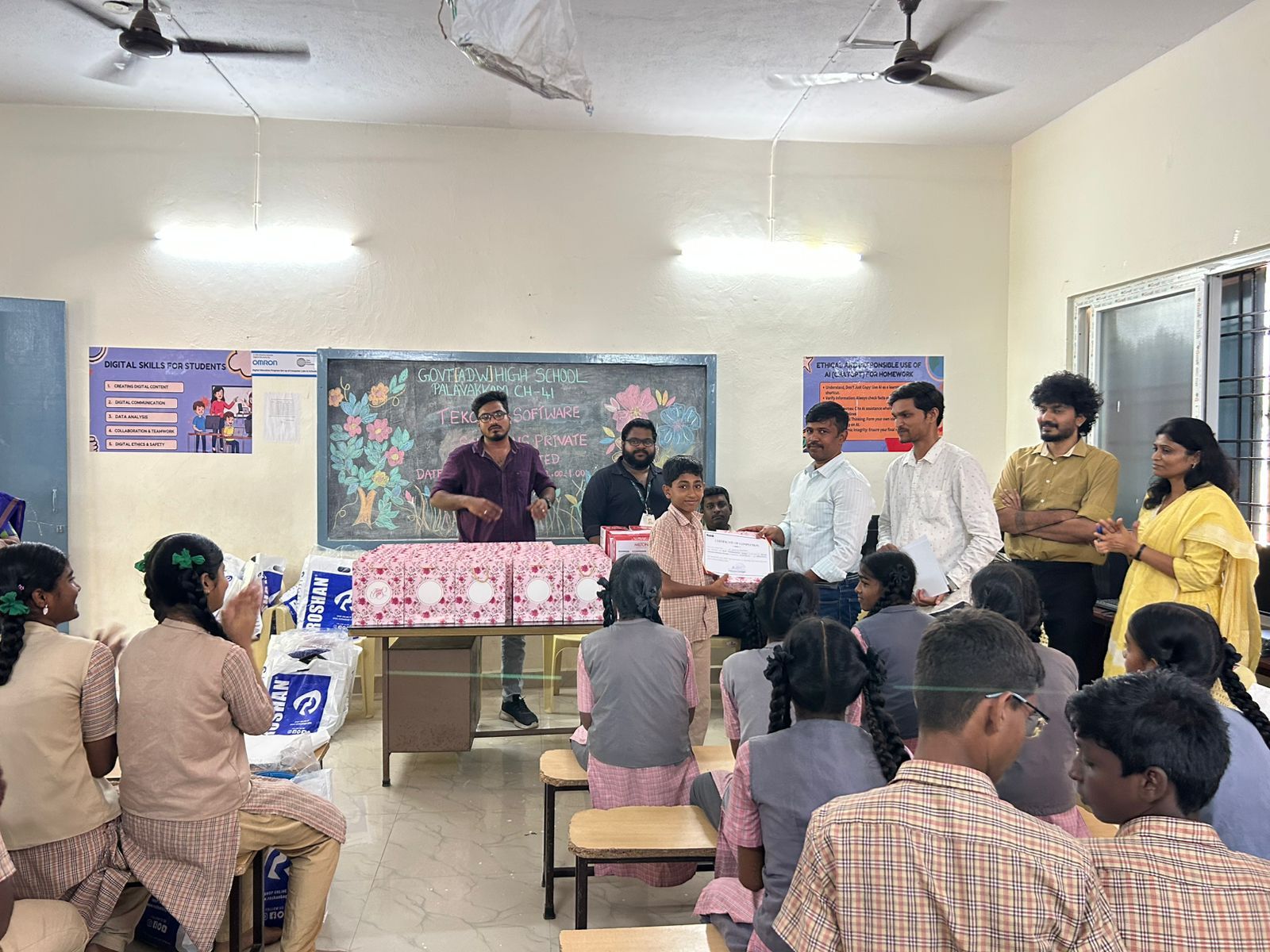 A student receives his certificate of completion